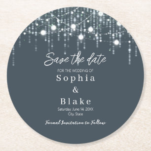 Moderne graue und weiße Hangleuchten Save the Date Runder Pappuntersetzer