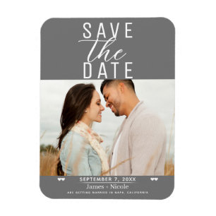 Moderne graue und weiße Save-the-Date-Hochzeitsfot Magnet