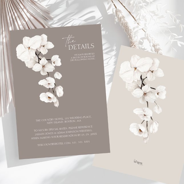 Moderne graue weiß orchid Hochzeitdetails Begleitkarte (Modern Gray White Orchids Wedding Details Enclosure Card)