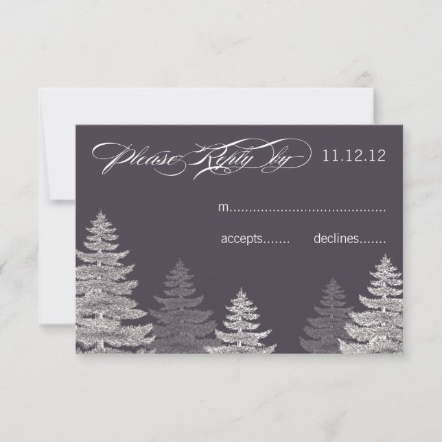 Moderne graue Winter Wedding RSVP Karten Bäume (Vorderseite)