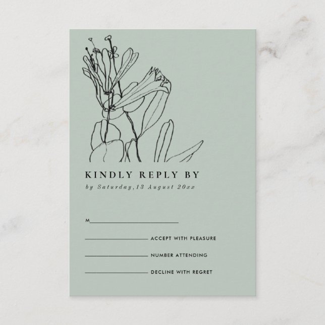 MODERNE GrauLINIE ZEICHNEND BLUMENWANDEL RSVP Begleitkarte (Vorderseite)