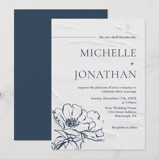 Moderne Gray Blue Einfache Rose Christliche Hochze Einladung (Vorne/Hinten)