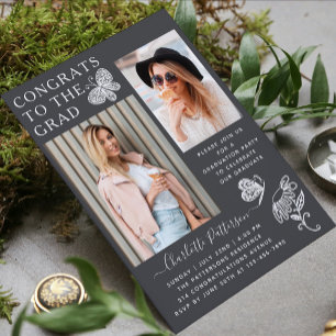 Moderne Gray Butterfly Foto Graduation Party Einladung
