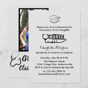 Moderne Gray Custom Foto Nurse Graduation Party Einladung