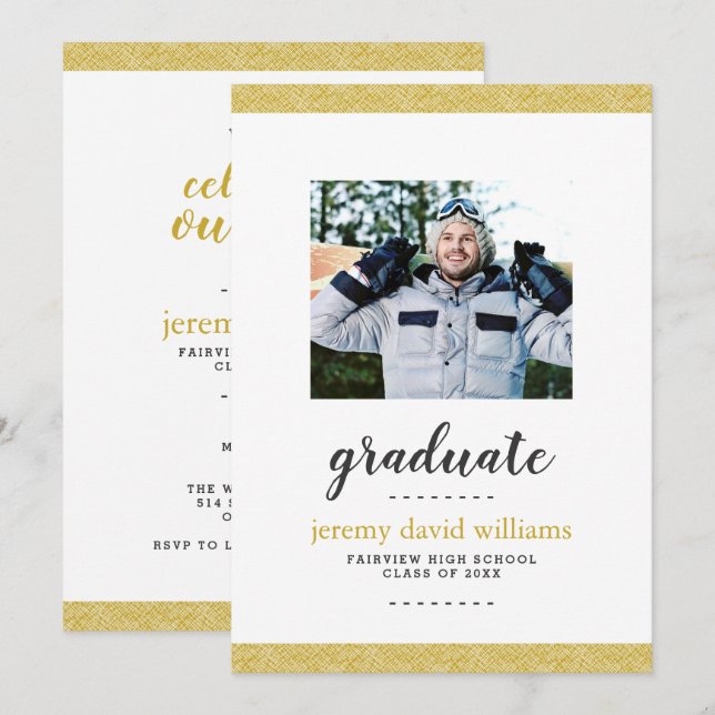 Moderne Gray Foto Graduation Party Einladung (Vorne/Hinten)