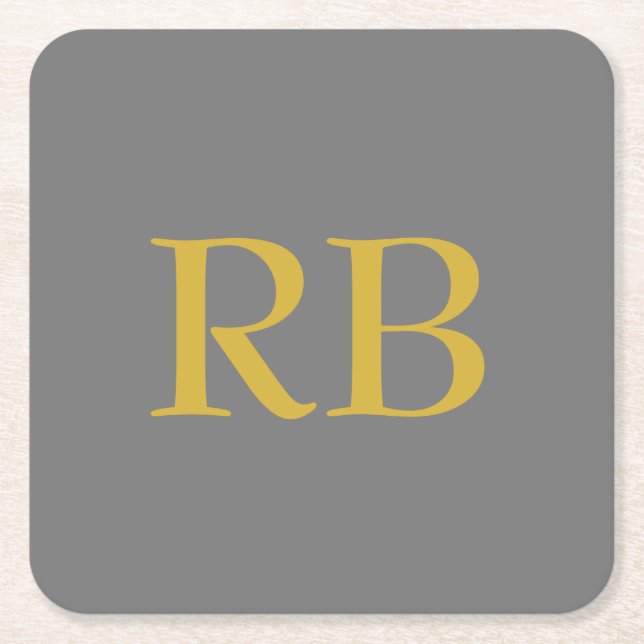 Moderne Gray Gold Color Monogram Initials Rechteckiger Pappuntersetzer (Vorderseite)