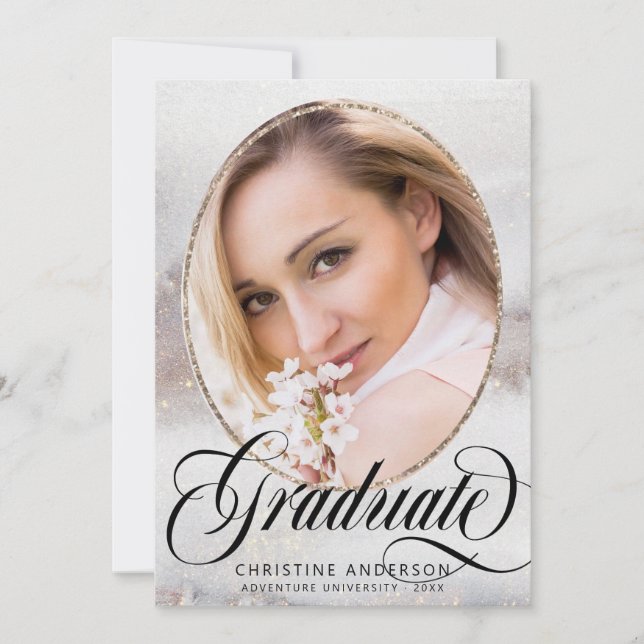 Moderne Gray Gold Glitzer Foto Graduation Party Einladung (Vorderseite)