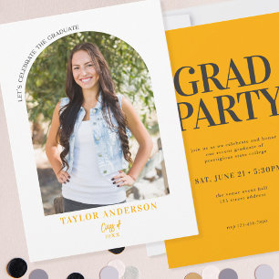 Moderne Gray Graduate Party für Foto Gelb Grau Einladung