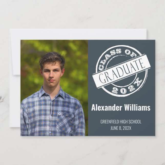 Moderne Gray Male Foto Graduation Party Einladung (Vorderseite)