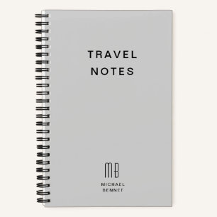 Moderne Gray Monogram Travel Notizbuch