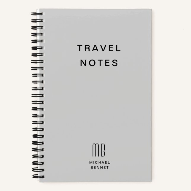 Moderne Gray Monogram Travel Notizbuch (Vorderseite)