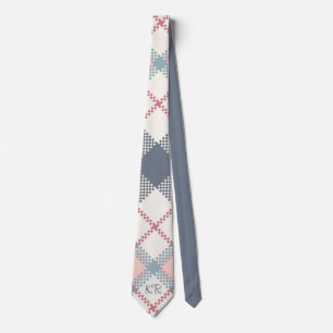 Moderne Gray Pink White Cross Stitch Initialen Krawatte