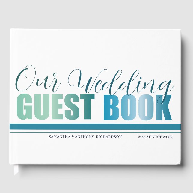 Moderne Green & Blue Calligraphy Mariage livre d'h (Recto)