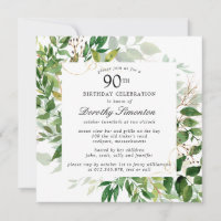 Moderne Green Botanical 90e Invitation d'anniversa