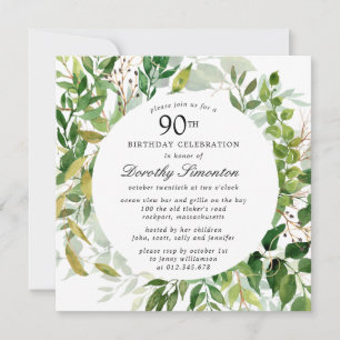 Moderne Green Botanical 90e Invitation d'anniversa