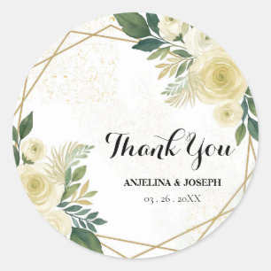 Moderne Green Floral Gold Gastgeschenk Hochzeit Vi Runder Aufkleber