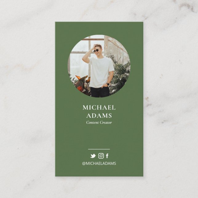Moderne Green Foto Social Media Business Cards Visitenkarte (Vorderseite)