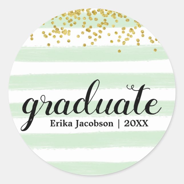 Moderne Green & Gold Graduate Custom Stickers (Vorderseite)