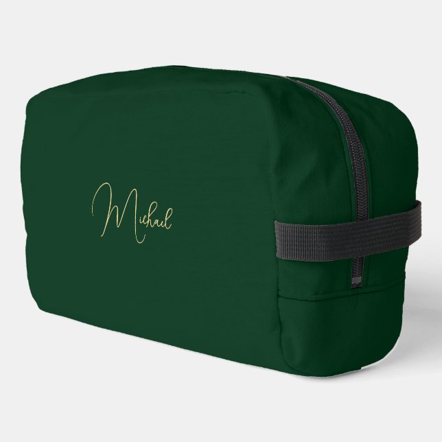 Moderne Green Gold Monogram Mens Womens Gym Travel Waschbeutel (Linke Seite)