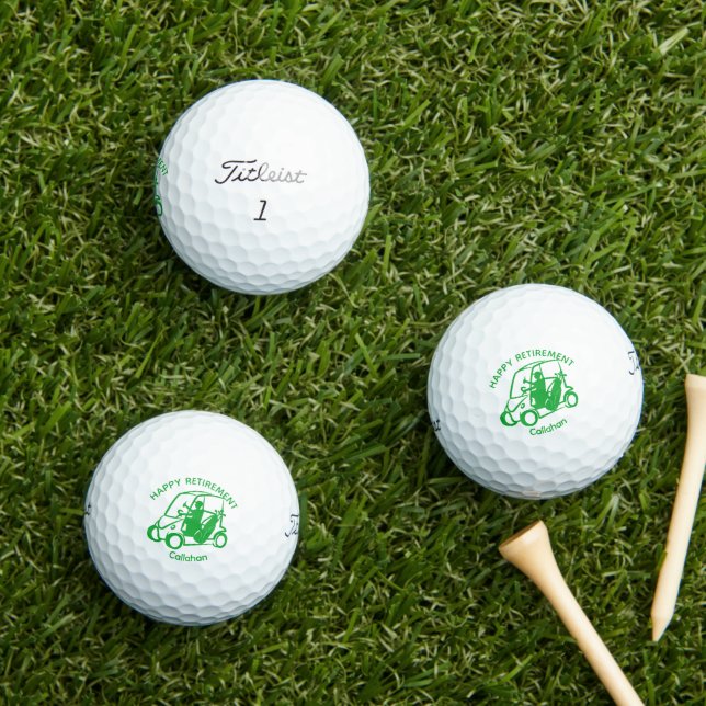 Moderne Green Golf Cart Driver Happy Retirement Golfball (Insitu Gras)