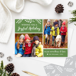 Moderne Green Joyful Holiday Multi-Foto Card Feiertagskarte