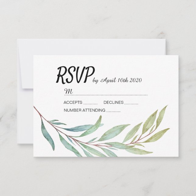 Moderne Green Leaf Blätter Watercolor RSVP-Karten RSVP Karte (Vorderseite)