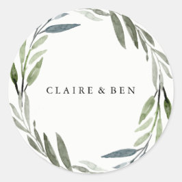 Moderne Green Leaf Wreath Wedding Sticker