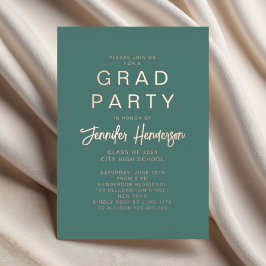 Moderne Green Rose Gold Script Graduation Party Folieneinladung