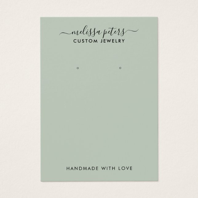 Moderne Green Script Juwelier Earring Display Card (Vorderseite)