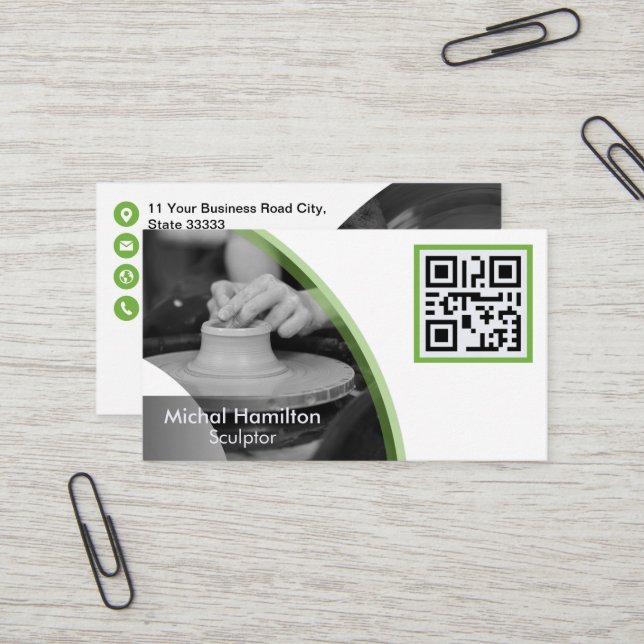 Moderne Green Sculptor Business Card Visitenkarte (Vorderseite/Rückseite Beispiel)