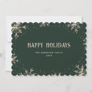 Moderne Green Snowflake Snow Happy Holidays Card Feiertagskarte