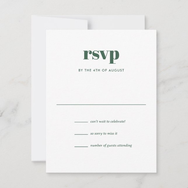 Moderne Green Trendy Mix Match Wedding RSVP Karte (Vorderseite)
