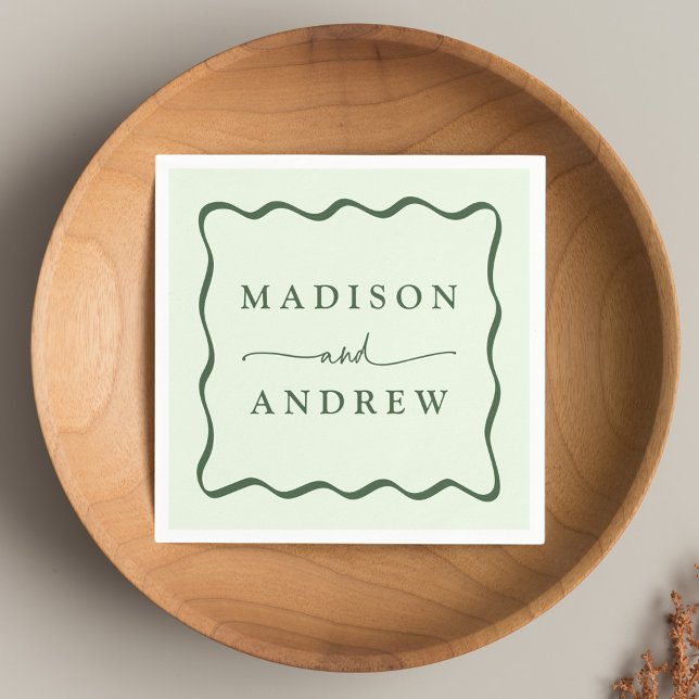 Moderne Green Wavy Frame Wedding Serviette (Von Creator hochgeladen)