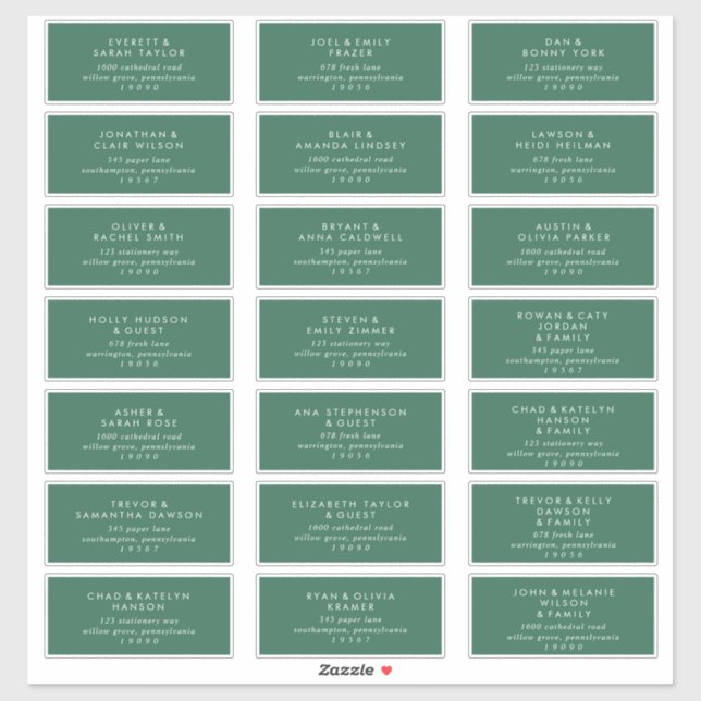 Moderne Green Wedding Guest Address Labels (Blatt)
