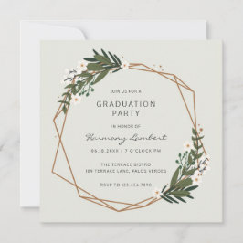 Moderne Greenery Gold Geometric Graduation Party Einladung