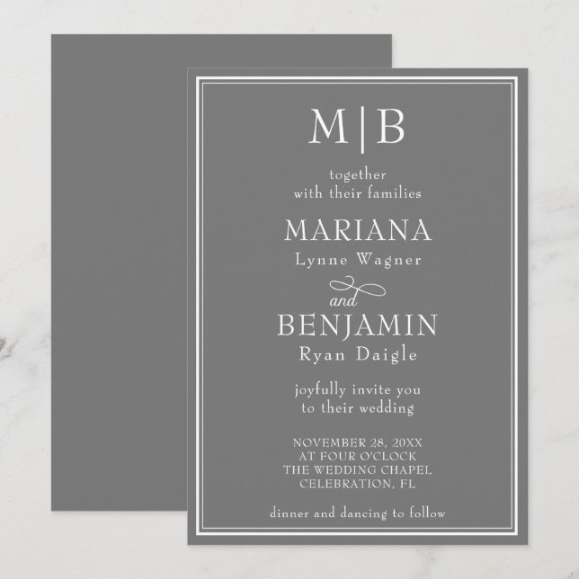 Moderne Grenzhochzeit Minimalistisch Boho Gray Wed Einladung (Vorne/Hinten)