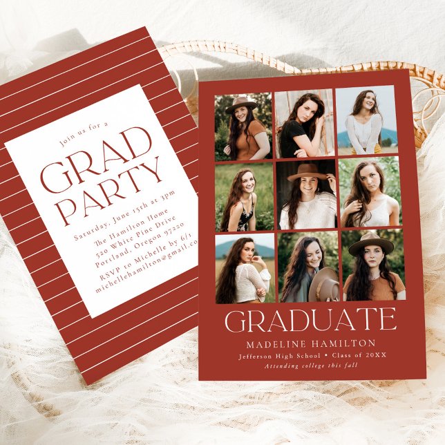 Moderne Grid Rust 9 Foto Collage Graduation Party Einladung (Von Creator hochgeladen)