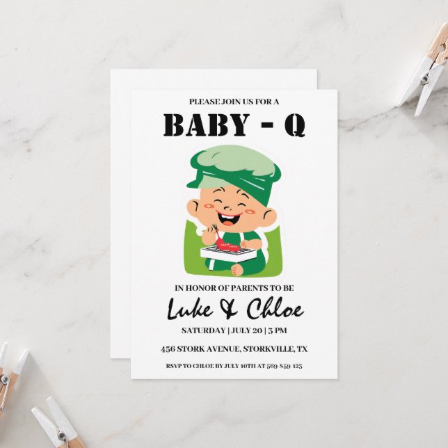 Moderne Grillen Baby Dusche Einladungen (Vorderseite/Rückseite Beispiel)