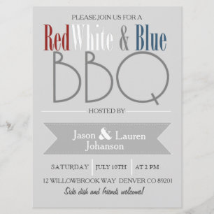 Moderne GRILLEN Rot Weiß und Blau   4. Juli Party Einladung