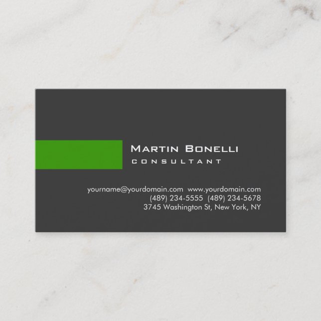 Moderne Gris Vert Simple Consultant Carte de visit (Devant)