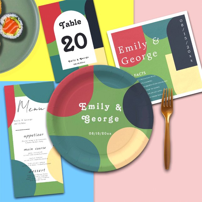 Moderne Groovy Abstrakt Chic Retro Hochzeit Pappteller (Von Creator hochgeladen)