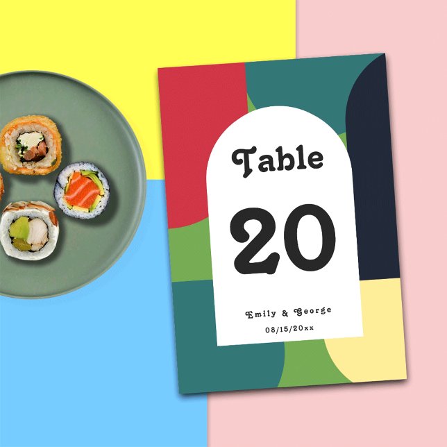 Moderne Groovy Abstrakt Chic Retro Hochzeit Tischnummer (Von Creator hochgeladen)