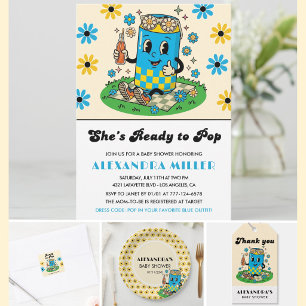 Moderne Groovy Daisy Blau Gelb Sie ist bereit zu P Einladung