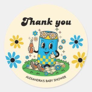 Moderne Groovy Daisy Blue Bereit zum Platzen Danke Runder Aufkleber