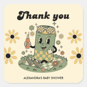 Moderne Groovy Daisy Green Ready to Pop Danke Quadratischer Aufkleber