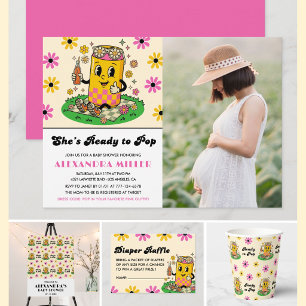 Moderne Groovy Daisy Pink Gelb Sie ist bereit zu p Einladung