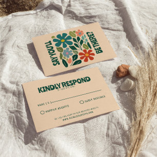 Moderne Groovy farbenfrohe Retro Bold Floral Weddi RSVP Karte