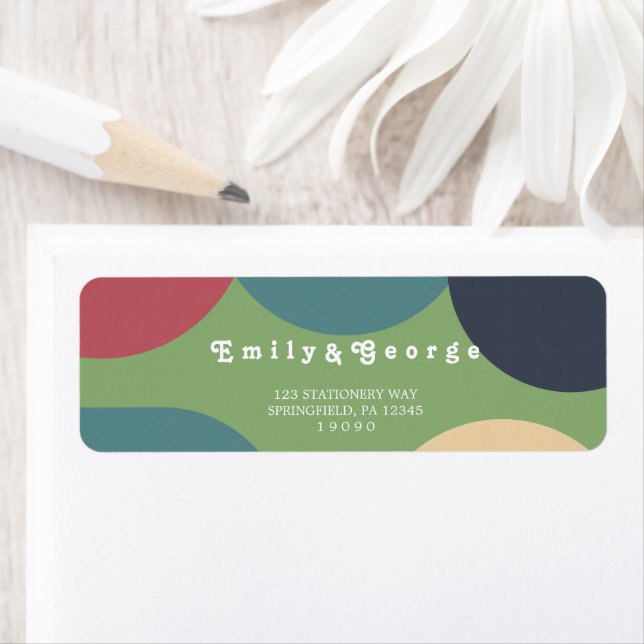 Moderne Groovy farbenfrohe Retro Rücksendeadresse (Insitu)