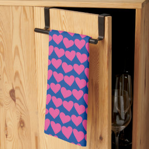 Moderne Groovy Pink Blue Hearts Muster Valentines Geschirrtuch