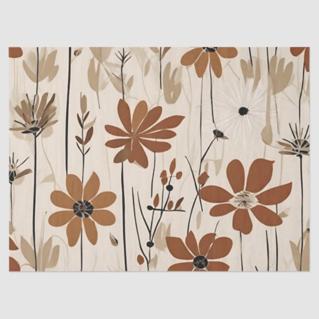 Moderne Groovy Retro Rusty Brown Blume Seidenpapier (Vorderseite)
